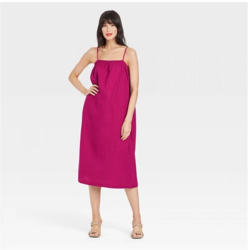 Magenta Linen Midi Dress